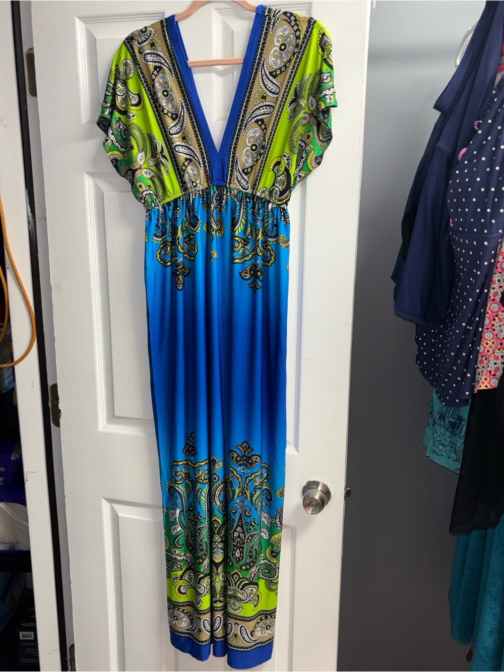 bailey blue Blue and Lime Paisley V-Neck Maxi Dress